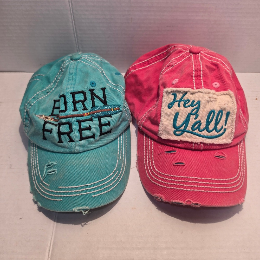 KBETHOS Vintage Distressed Baseball Cap Lot Born Free Hey Yall Pink Turquoise